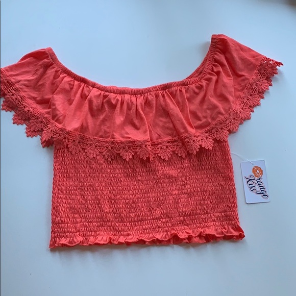 ORANGE KISS Smocked Ruffle Off Shoulder Top - Picture 2 of 11